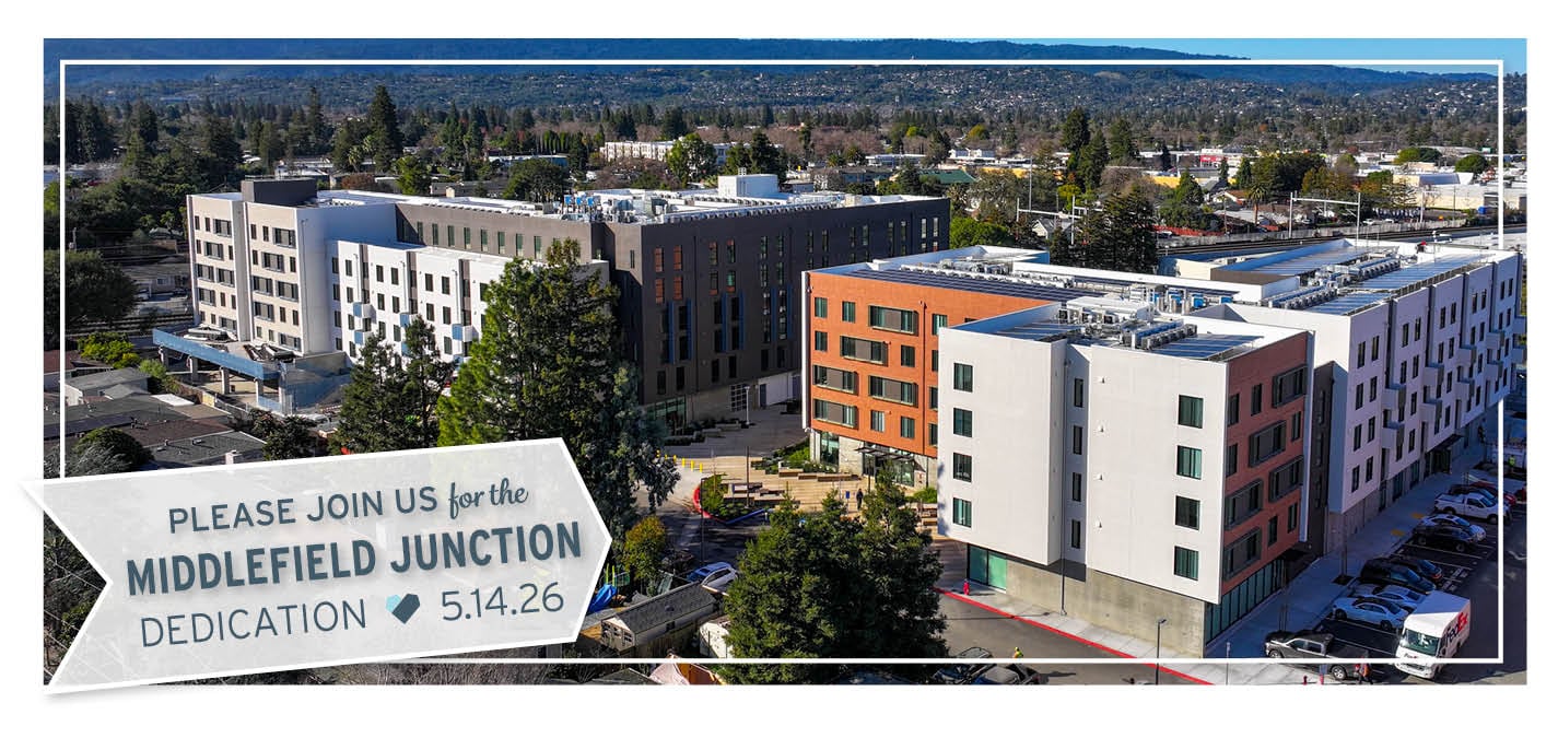 Middlefield Junction building with text saying "Please join us for the Middlefield Junction Dedication on May 15, 20206 